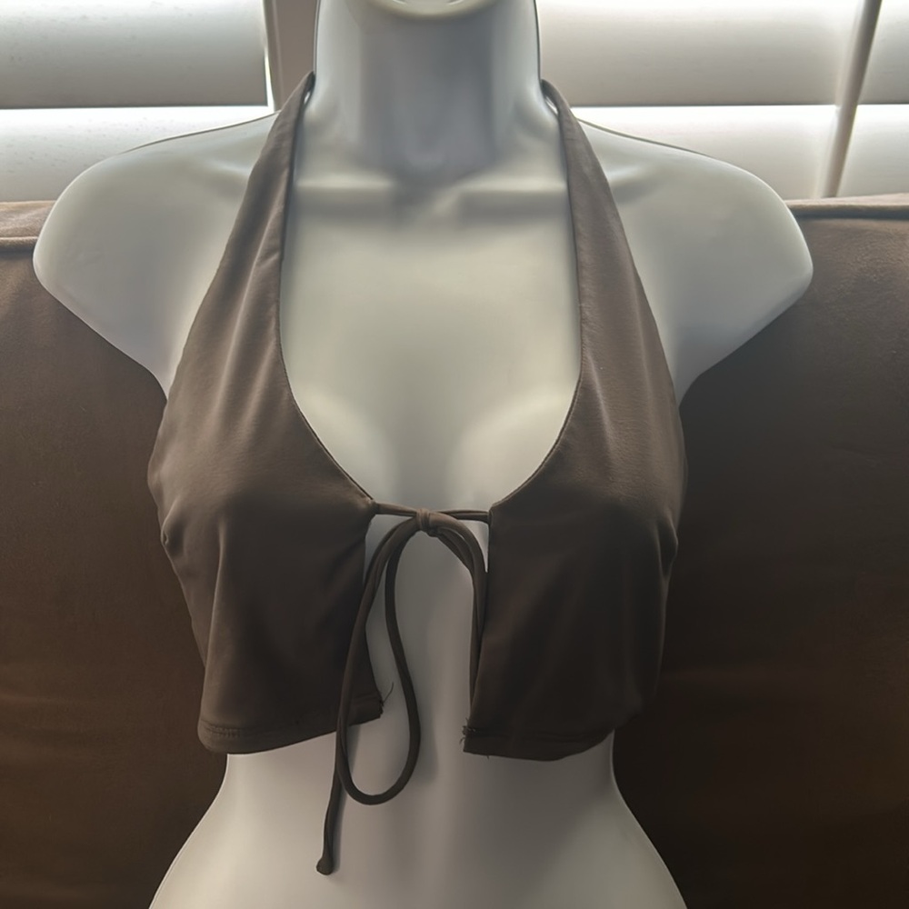 White fox halter neck top tan small like new